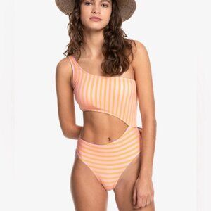 NWT! Quicksilver cut out asymmetrical one shoulder striped one piece swimsuit L